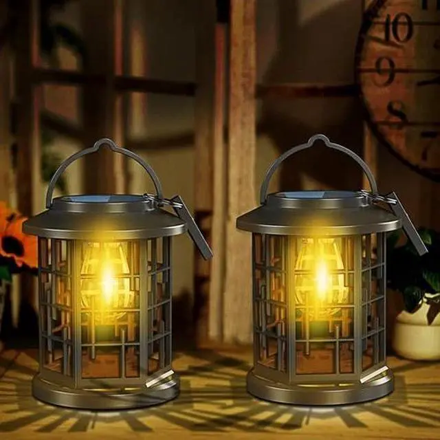 Alt view image 6 of 6 - 2 Pack Solar Powered Waterproof Outdoor Hanging Lanterns - Warm White Solar LED