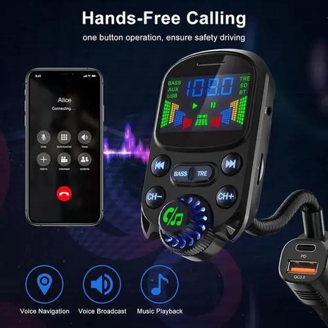 Alt view image 6 of 7 - Car Bluetooth FM Transmitter Radio MP3 Wireless Adapter Hands-Free 3Port Charger