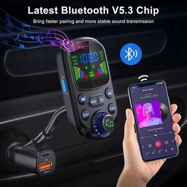 Alt view image 5 of 7 - Car Bluetooth FM Transmitter Radio MP3 Wireless Adapter Hands-Free 3Port Charger