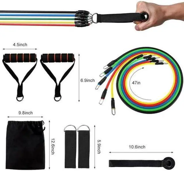 Alt view image 6 of 6 - 11 PC Resistance Bands Set Pull Rope Gym Home Fitness Workout Crossfit YogaTube