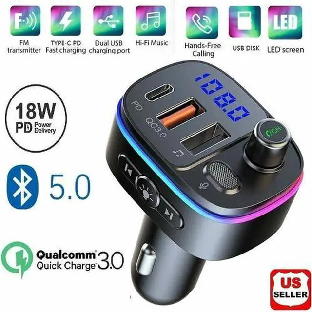 Main image of Bluetooth 5.0 FM Transmitter for Car, QC3.0 Type-C PD 18W Wireless FM Radio Kit