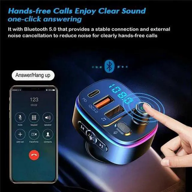 Alt view image 3 of 7 - Bluetooth 5.0 FM Transmitter for Car, QC3.0 Type-C PD 18W Wireless FM Radio Kit