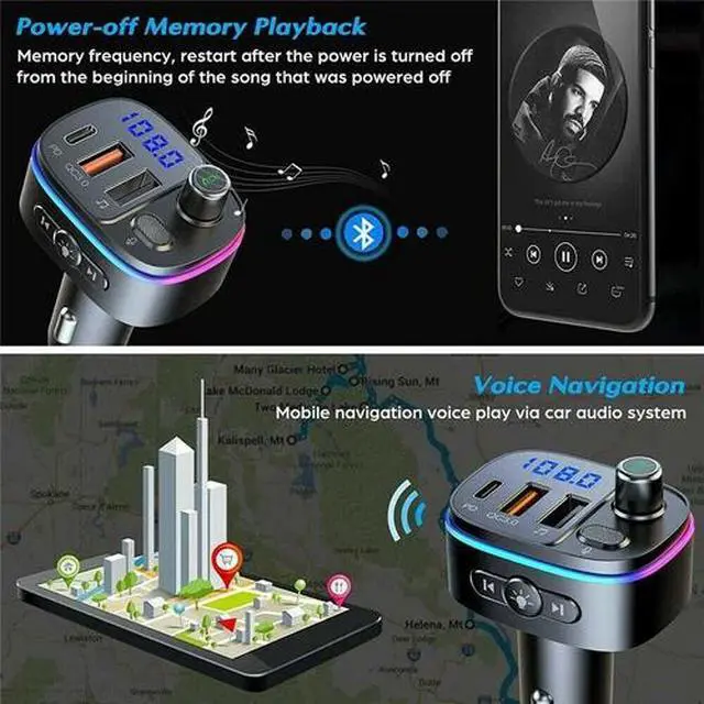 Alt view image 5 of 7 - Bluetooth 5.0 FM Transmitter for Car, QC3.0 Type-C PD 18W Wireless FM Radio Kit