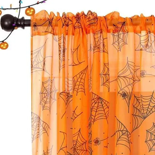 Main image of Halloween Curtains for Living Room Orange Sheer Curtains Halloween Decorations