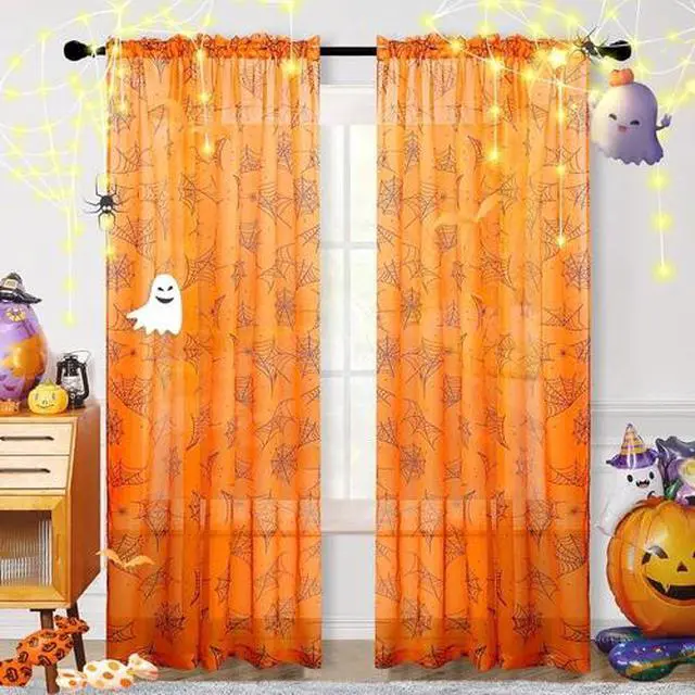 Alt view image 2 of 7 - Halloween Curtains for Living Room Orange Sheer Curtains Halloween Decorations