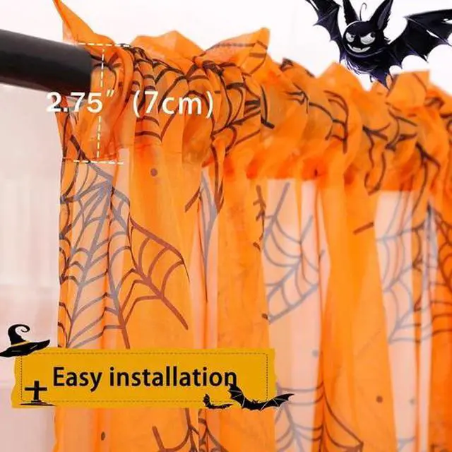 Alt view image 3 of 7 - Halloween Curtains for Living Room Orange Sheer Curtains Halloween Decorations