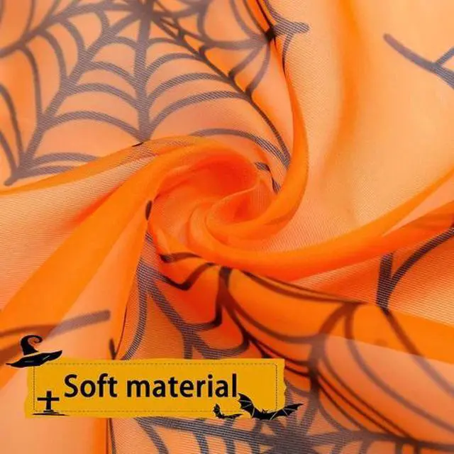 Alt view image 4 of 7 - Halloween Curtains for Living Room Orange Sheer Curtains Halloween Decorations