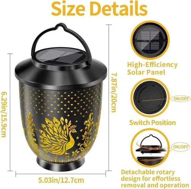 Alt view image 6 of 7 - 2PK Hanging Solar LED Lights Lantern Outdoor Waterproof Peacock Garden Decor