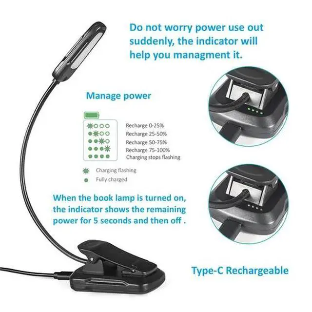 Alt view image 5 of 7 - Flexible Rechargeable LED Book Light With 3 Light Modes Easy Clip Reading Lamp