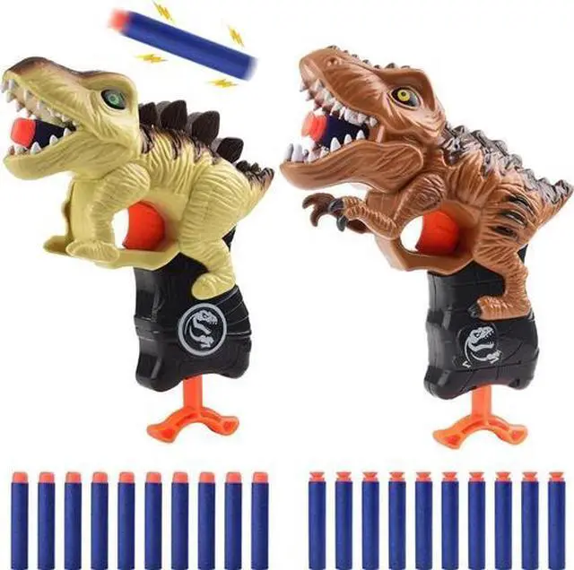 Main image of 2Pack T-rex & Stegosaurus Small Dinosaur Blaster Gun Toys for Boys 3-6 Year Old