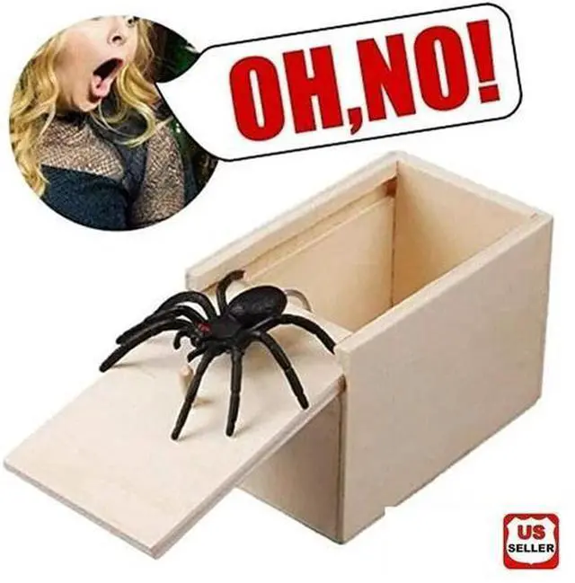 Main image of Wooden Prank Spider Scare Box Hidden in Case Trick Play Joke Scarebox Gag Toy