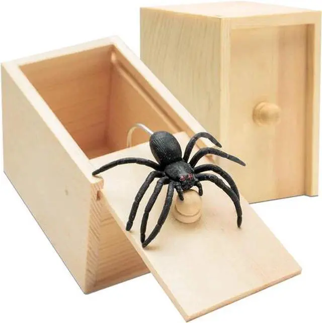 Alt view image 2 of 4 - Wooden Prank Spider Scare Box Hidden in Case Trick Play Joke Scarebox Gag Toy