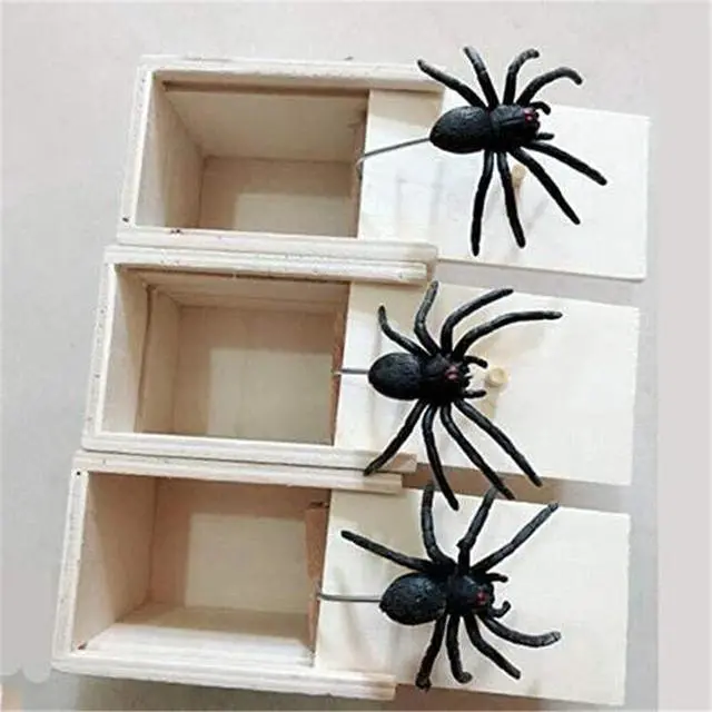 Alt view image 3 of 4 - Wooden Prank Spider Scare Box Hidden in Case Trick Play Joke Scarebox Gag Toy