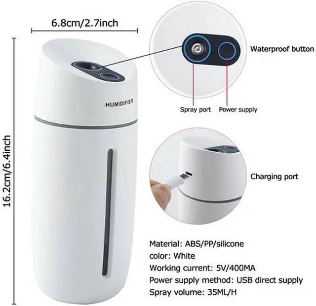 Alt view image 2 of 5 - Portable Mini Humidifier Car Home USB LED Lamp Aroma Nano Diffuser Mist Purifier
