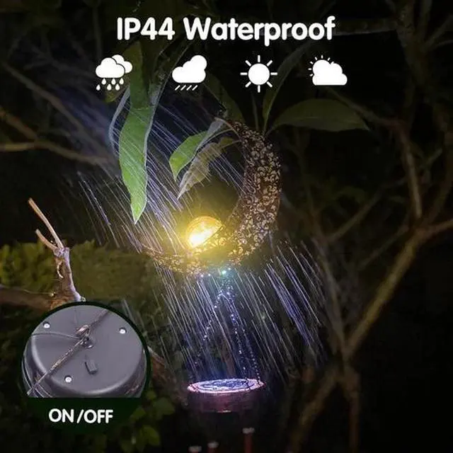 Alt view image 2 of 6 - Solar LED Light Lamp Moon Wind Chimes Outdoor Home Solar Crackle Glass Ball Lamp