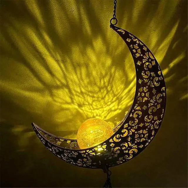 Alt view image 3 of 6 - Solar LED Light Lamp Moon Wind Chimes Outdoor Home Solar Crackle Glass Ball Lamp