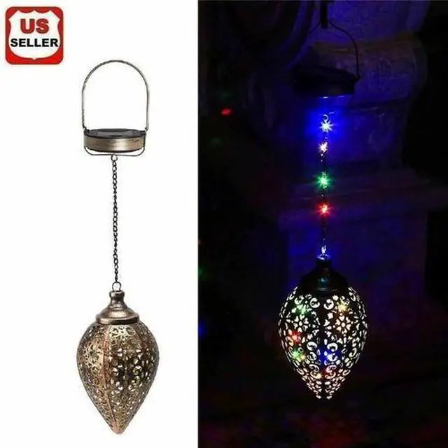 Main image of Solar Power LED Hanging Lantern Light Metal Garden Yard Decor Lamp Rechargeable