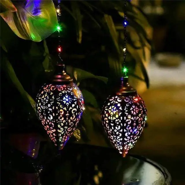 Alt view image 2 of 7 - Solar Power LED Hanging Lantern Light Metal Garden Yard Decor Lamp Rechargeable