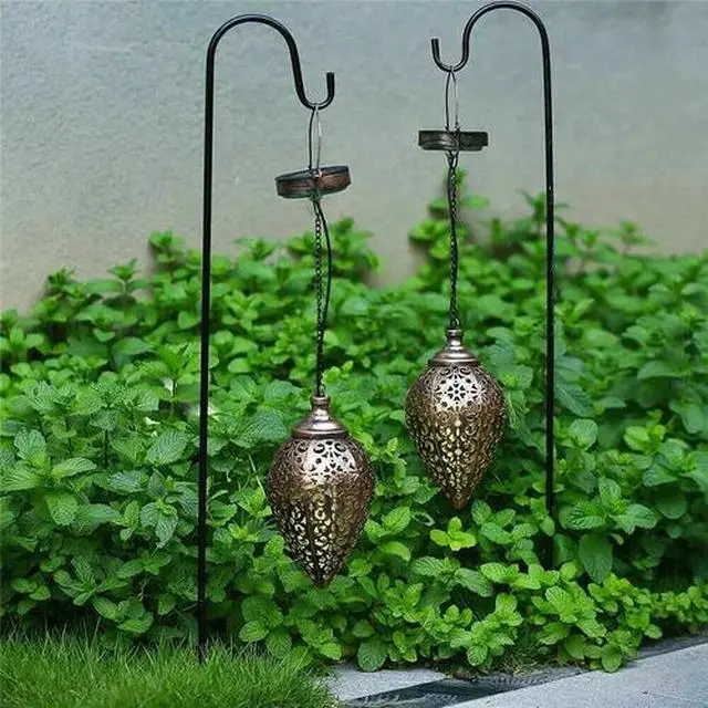Alt view image 5 of 7 - Solar Power LED Hanging Lantern Light Metal Garden Yard Decor Lamp Rechargeable
