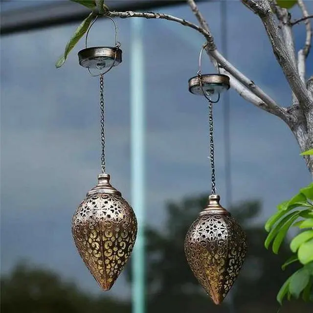 Alt view image 6 of 7 - Solar Power LED Hanging Lantern Light Metal Garden Yard Decor Lamp Rechargeable