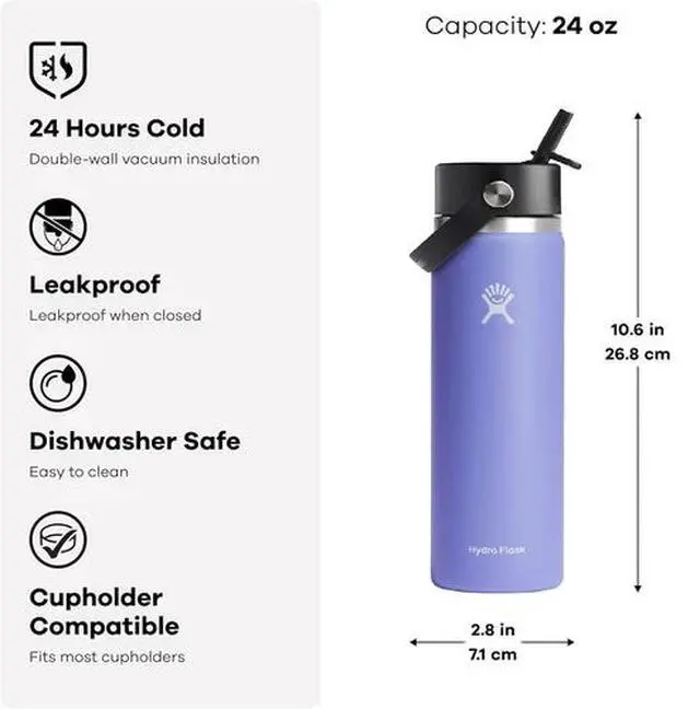 Alt view image 2 of 3 - Hydro Flask 24 oz Vacuum Insulated Wide Mouth Stainless Steel Water Bottle