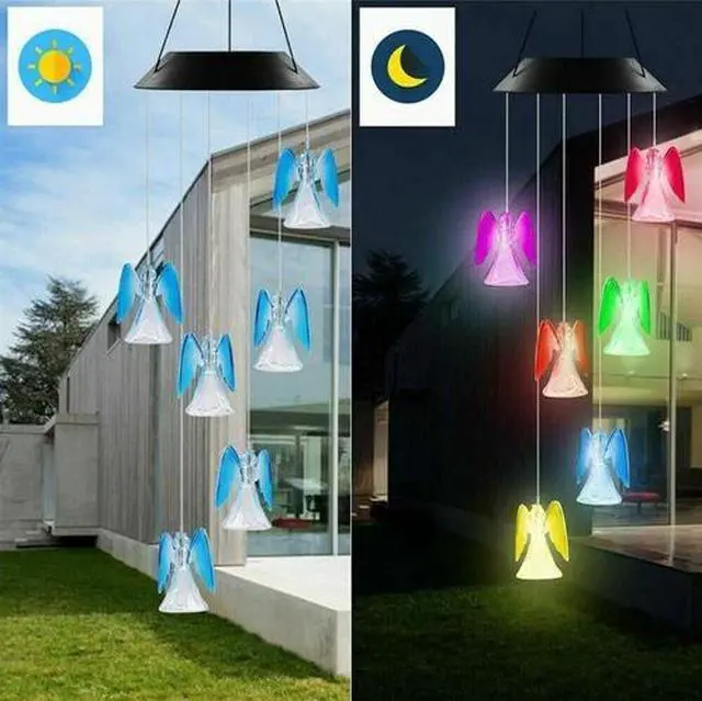 Main image of Solar Color Changing LED Angel Wind Chimes Home Garden Yard Decor Light Lamp US