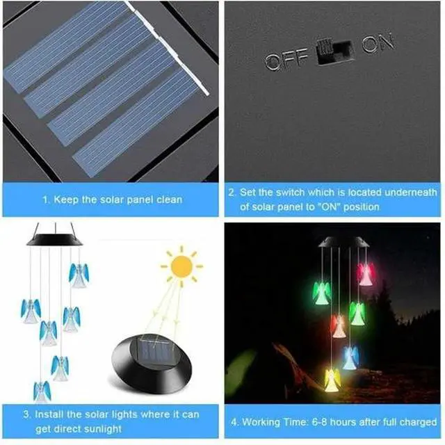Alt view image 7 of 7 - Solar Color Changing LED Angel Wind Chimes Home Garden Yard Decor Light Lamp US