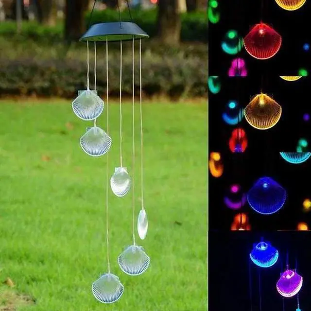 Main image of Solar Color Changing LED Shell Wind Chimes Home Garden Yard Decor Light Lamp US