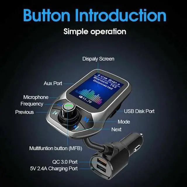 Alt view image 4 of 7 - Bluetooth Car FM Transmitter MP3 Player Hands free Radio Adapter Kit USB Charger