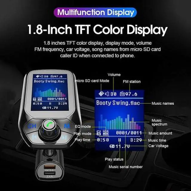 Alt view image 6 of 7 - Bluetooth Car FM Transmitter MP3 Player Hands free Radio Adapter Kit USB Charger