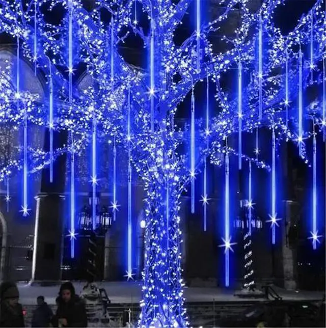 Alt view image 5 of 5 - Solar Meteor Shower Light Waterproof Light Tube String Garden Outdoor Decor Blue