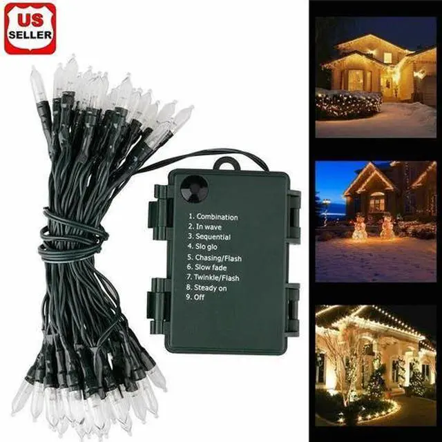 Main image of Outdoor String Lights Christmas Lights Battery Operated String Lights 50 Led USA