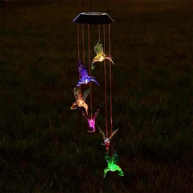 Alt view image 2 of 5 - Color-Changing LED Solar Powered Hummingbird Wind Chime Lights Yard Garden Decor