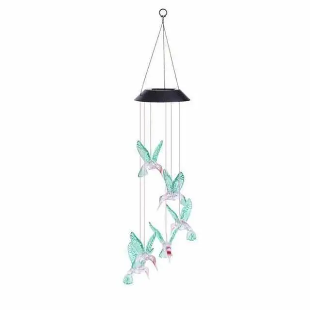 Alt view image 3 of 5 - Color-Changing LED Solar Powered Hummingbird Wind Chime Lights Yard Garden Decor