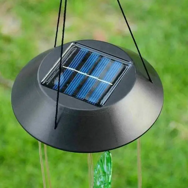 Alt view image 4 of 5 - Color-Changing LED Solar Powered Hummingbird Wind Chime Lights Yard Garden Decor