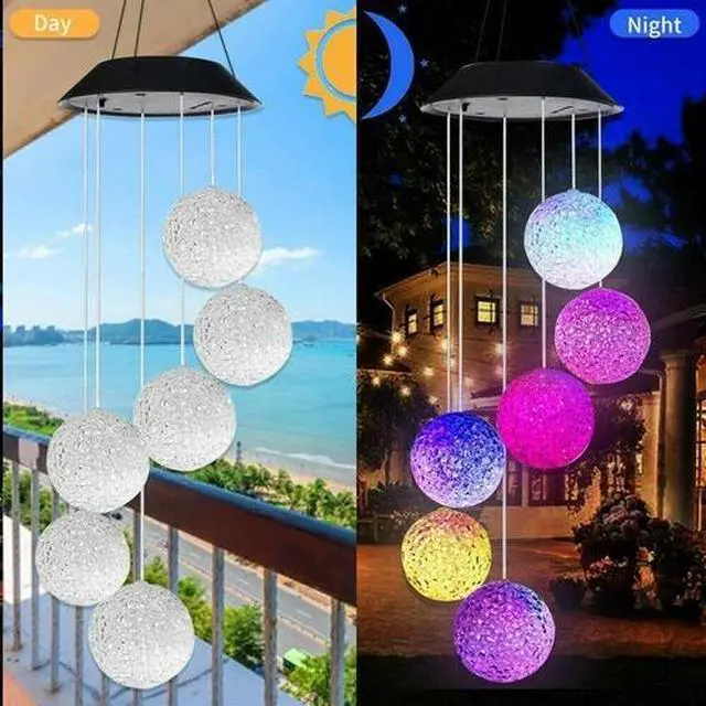 Alt view image 5 of 7 - Solar Color Changing LED Ball Wind Chimes Home Garden Yard Decor Light Lamp US