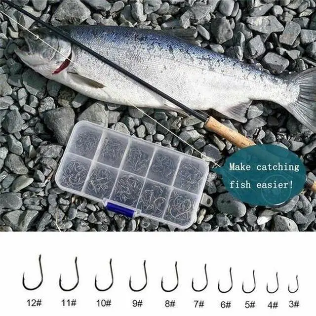 Alt view image 2 of 4 - 500pcs Fish Hooks 10 Sizes Fishing Black Silver Sharpened With Box Quality kit