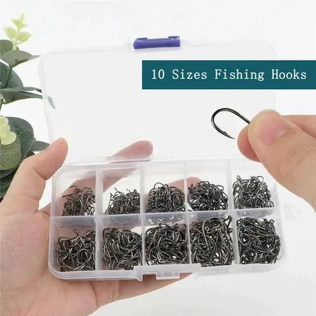 Alt view image 4 of 4 - 500pcs Fish Hooks 10 Sizes Fishing Black Silver Sharpened With Box Quality kit
