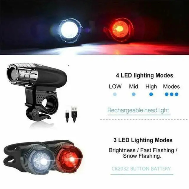Alt view image 2 of 7 - USB Rechargeable Bright LED Bicycle Bike Front Headlight and Rear Tail Light Set