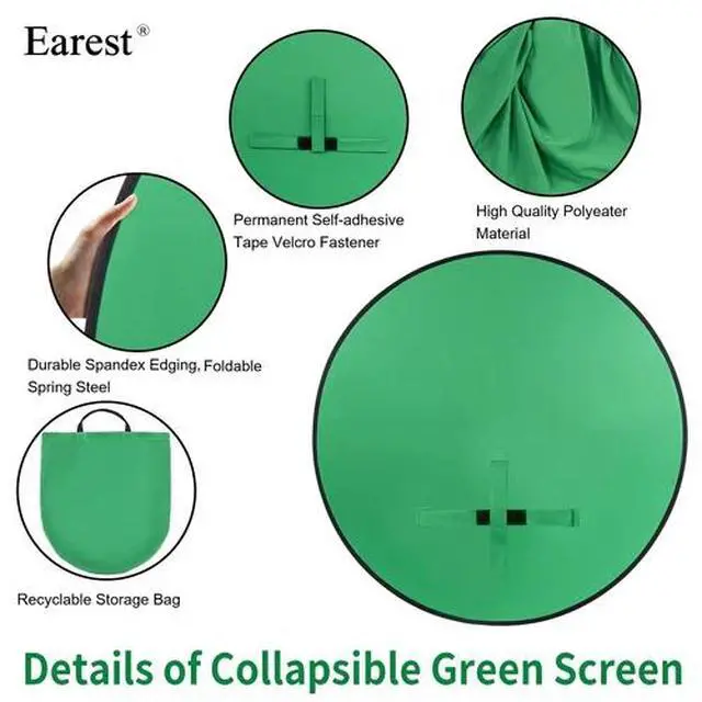 Alt view image 2 of 7 - 59" Green Screen Backdrop Collapsible Round Background For Chair Studio Photo