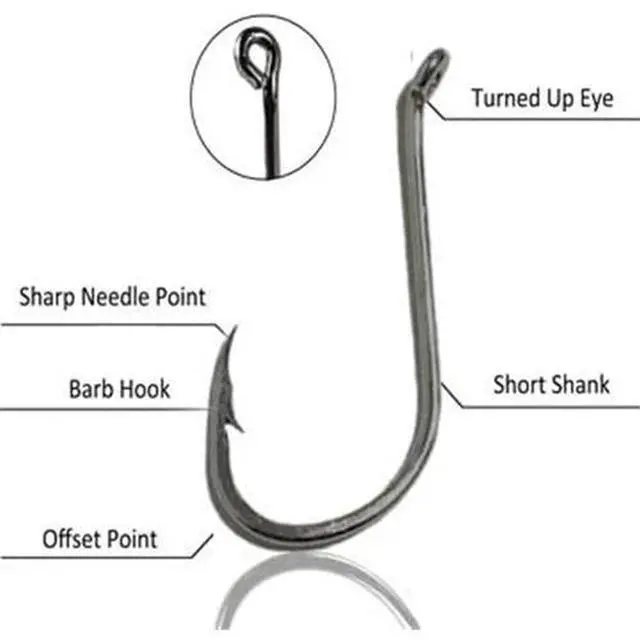Alt view image 2 of 6 - 160 Offset Circle Fishing Hooks/Box - Black High Carbon Steel: Sizes #1-5/0