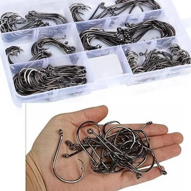 Alt view image 5 of 6 - 160 Offset Circle Fishing Hooks/Box - Black High Carbon Steel: Sizes #1-5/0