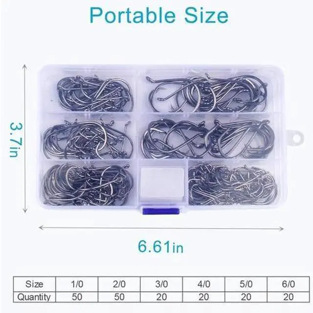 Alt view image 6 of 6 - 160 Offset Circle Fishing Hooks/Box - Black High Carbon Steel: Sizes #1-5/0