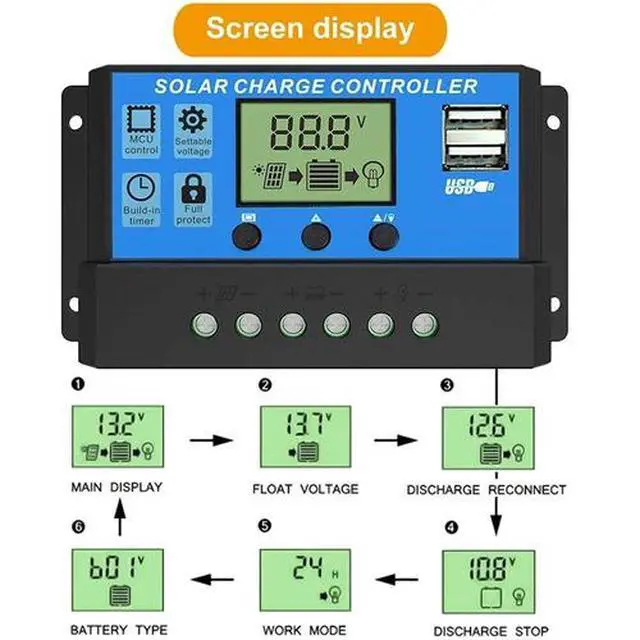 Alt view image 3 of 7 - MPPT Solar Panel Regulator Charge Controller Auto Focus Tracking 30-100A 12V/24V