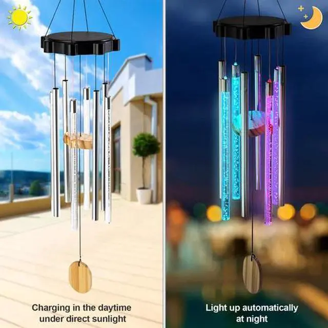 Alt view image 2 of 7 - Color Changing Solar Wind Chimes LED Lights Large Deep Tone Resonant Bell Tubes