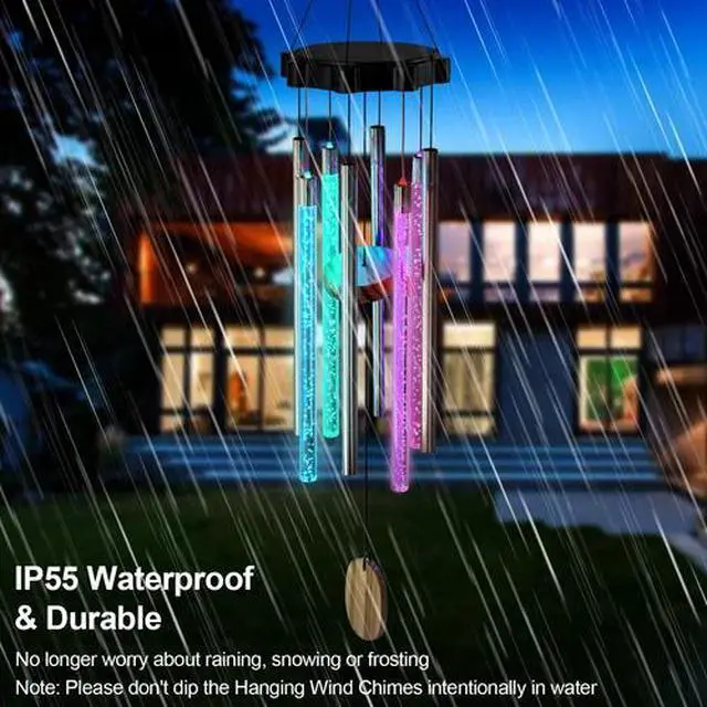 Alt view image 3 of 7 - Color Changing Solar Wind Chimes LED Lights Large Deep Tone Resonant Bell Tubes