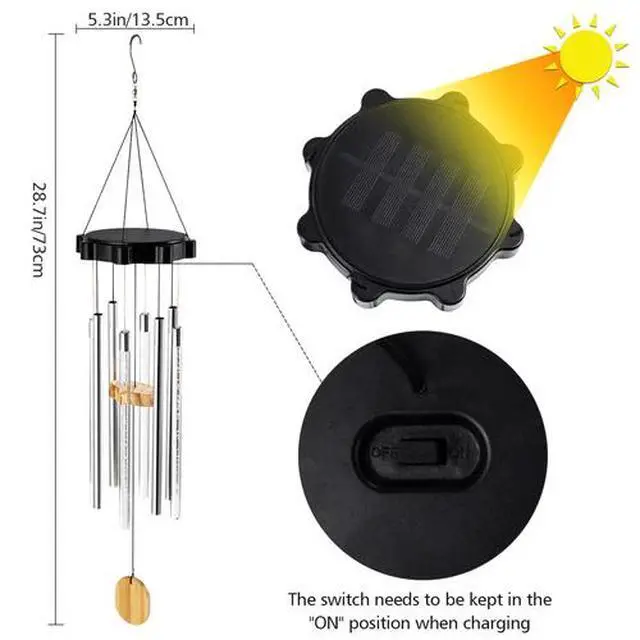 Alt view image 5 of 7 - Color Changing Solar Wind Chimes LED Lights Large Deep Tone Resonant Bell Tubes