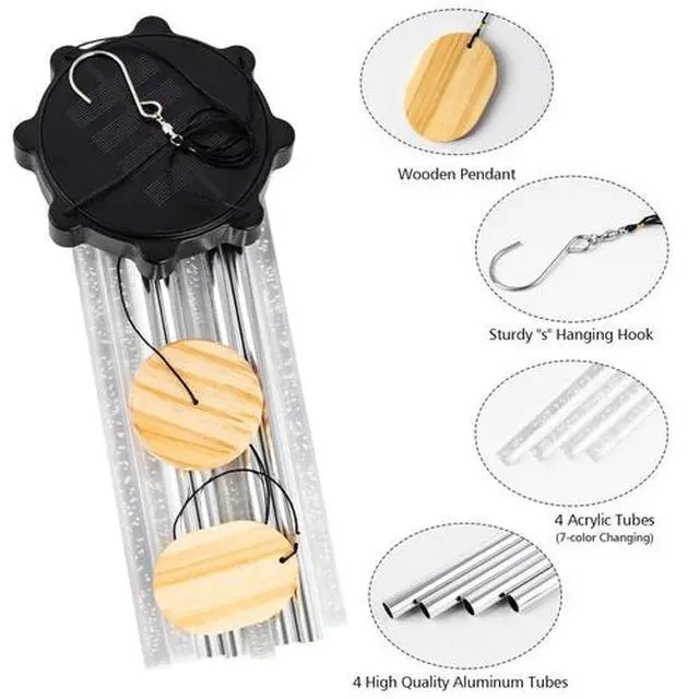 Alt view image 6 of 7 - Color Changing Solar Wind Chimes LED Lights Large Deep Tone Resonant Bell Tubes