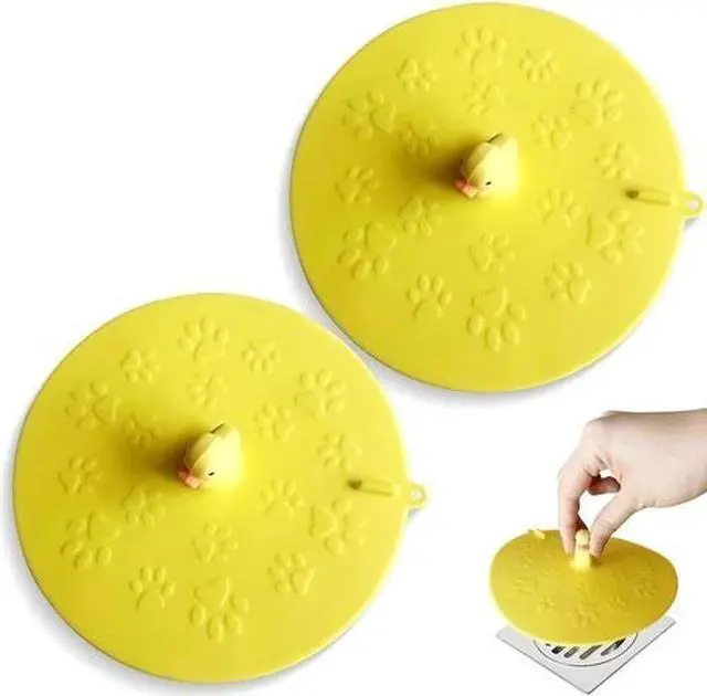 Main image of 2 Pcs Yellow Duck Silicone Sewer Deodorant Mat 5.9 inch Bathtub Sewer Cover Plug