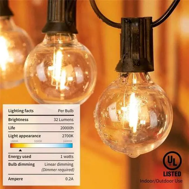Alt view image 3 of 7 - G40 Solar Powered 18ft Outdoor Patio Globe String Lights Bistro Yard Decoration